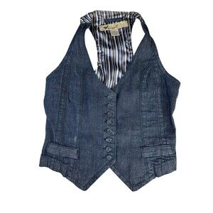 Y2K Vintage WET SEAL Vest Denim Striped Buttons Sz XS